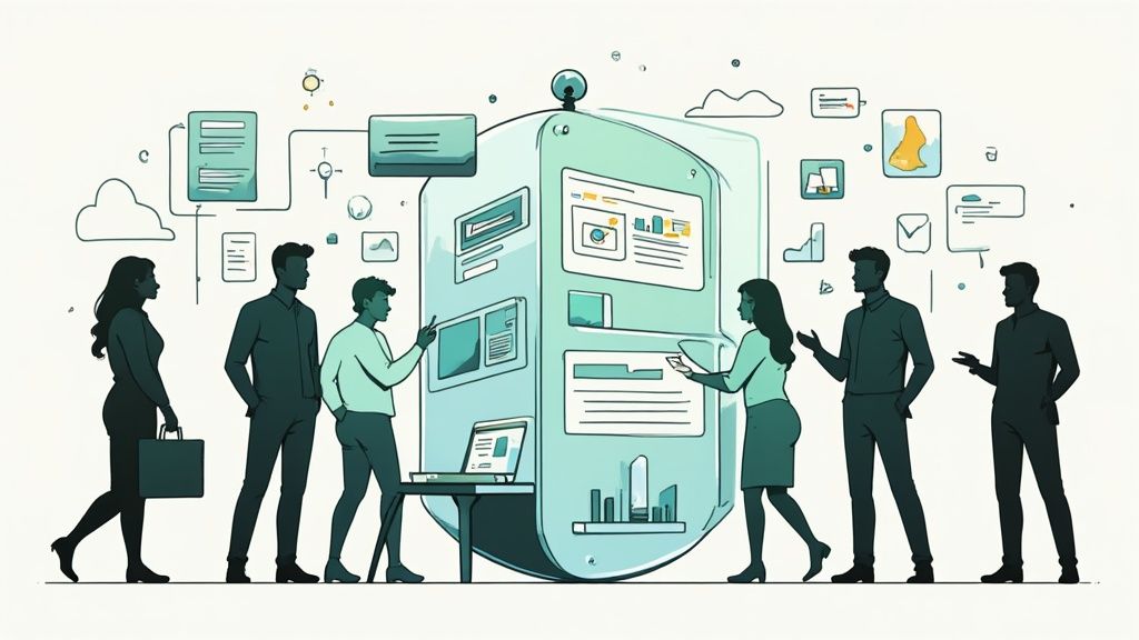 Manager optimisant un planning sur une tablette dans un café