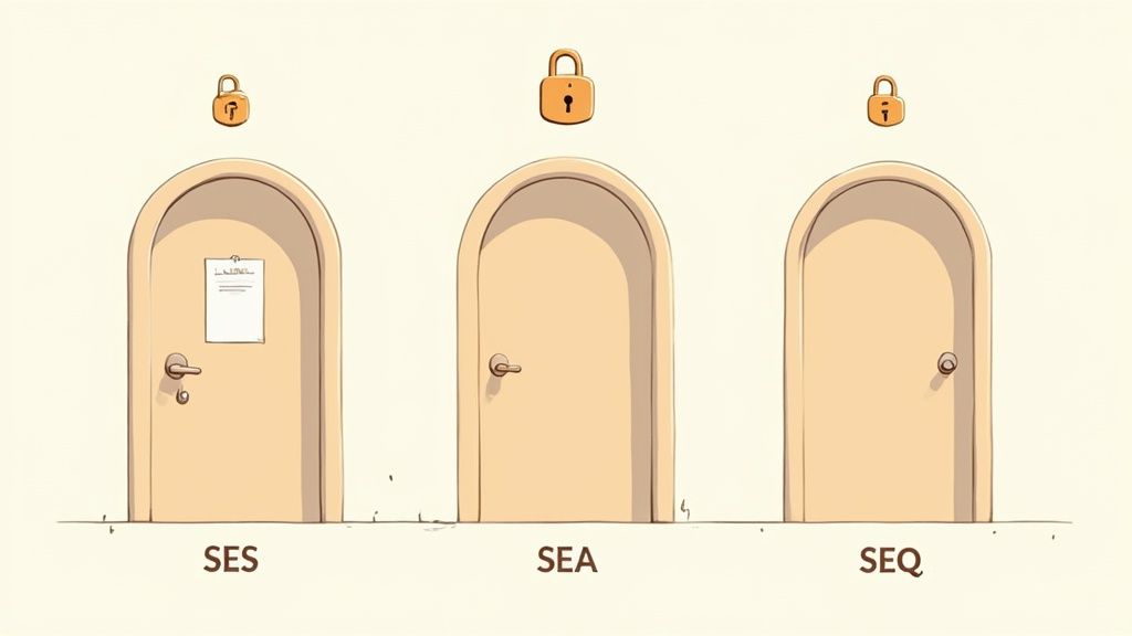 Une personne choisissant entre trois icônes de signature électronique de différents niveaux de sécurité.