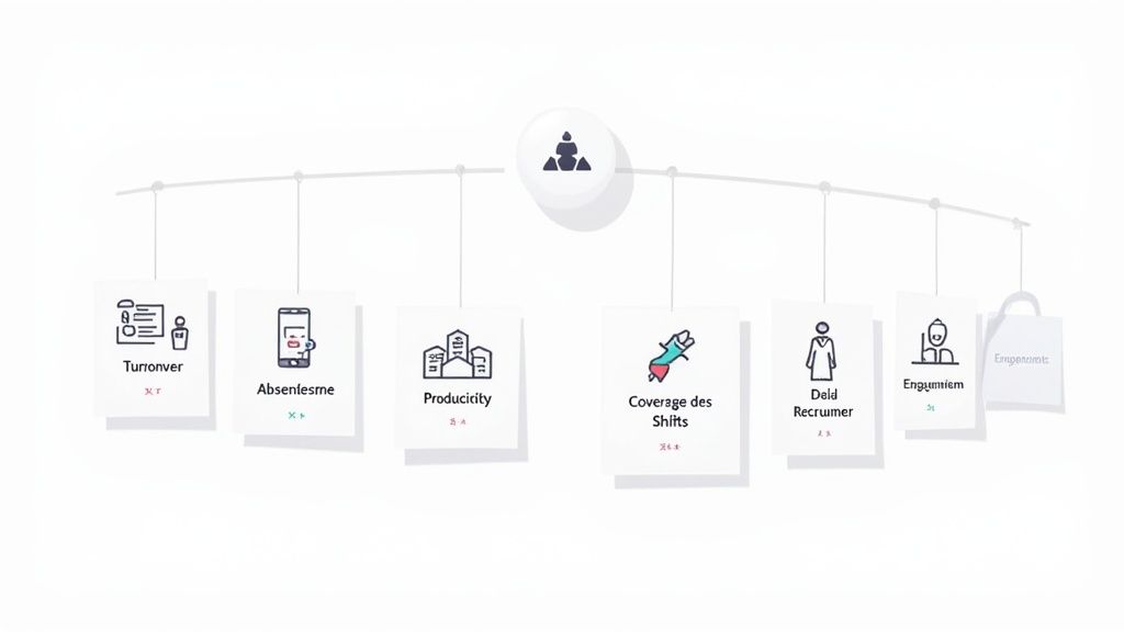 Une main pointant vers des graphiques et des indicateurs de performance RH sur une tablette, symbolisant la maîtrise des données.