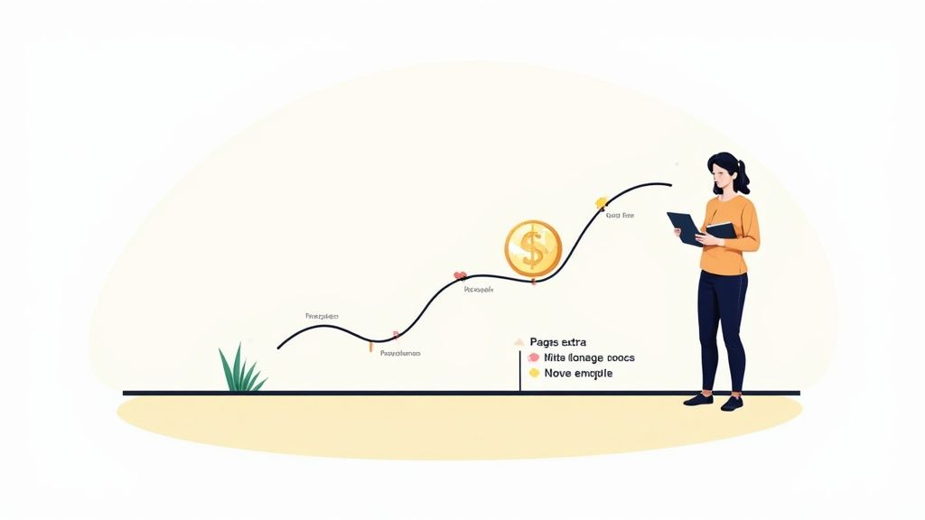 Una persona usando una calculadora para verificar los números de un documento de finiquito.