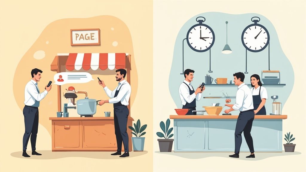 Un manager souriant dans un magasin de retail utilisant une tablette pour gérer les plannings