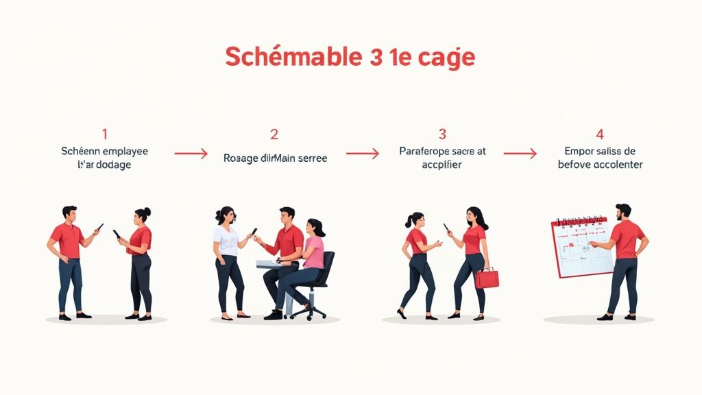 Un manager forme ses employés sur un nouveau logiciel sur une tablette