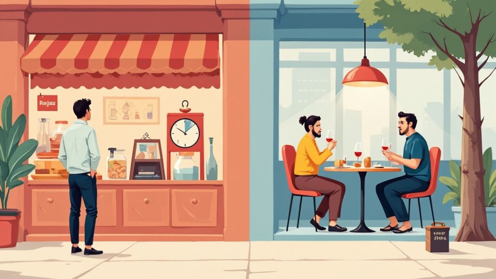 Un camarero trabajando en un restaurante concurrido