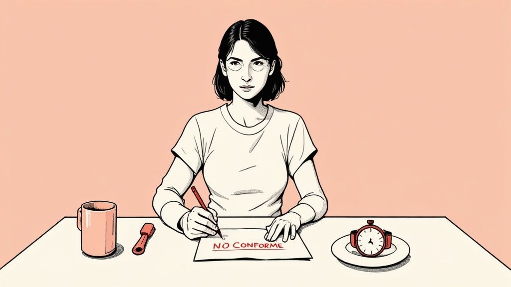 Un empleado revisa cuidadosamente su documento de finiquito en una mesa.