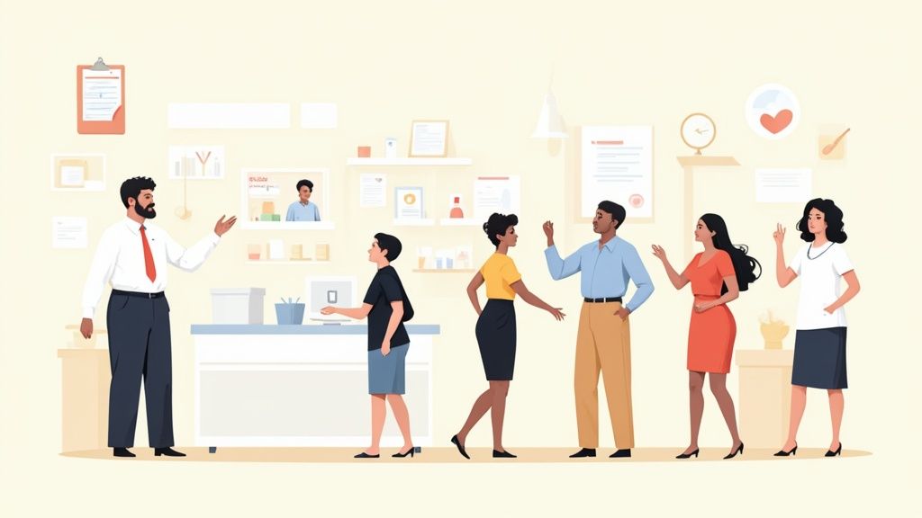 Une pharmacienne organisant des boîtes de médicaments dans les rayons de son officine