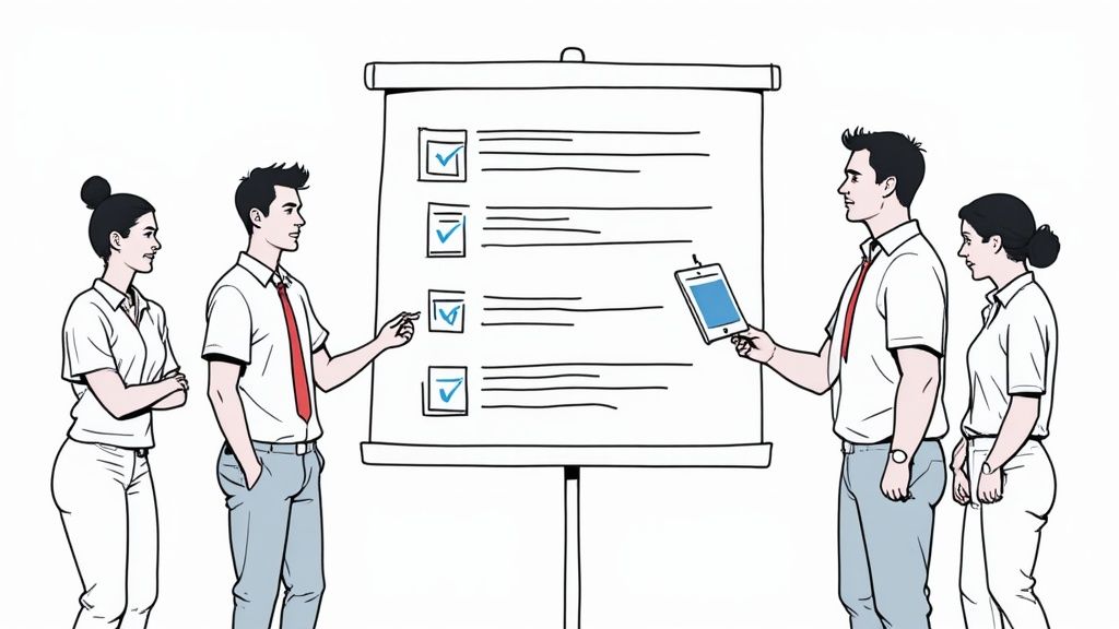 Une équipe de pharmaciens discutant devant un écran.