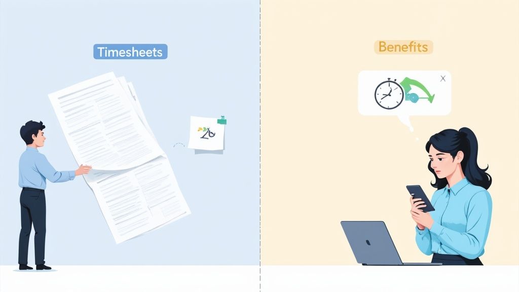 Une équipe souriante dans un restaurant, illustrant les bénéfices d'une gestion du temps transparente grâce à la badgeuse virtuelle.