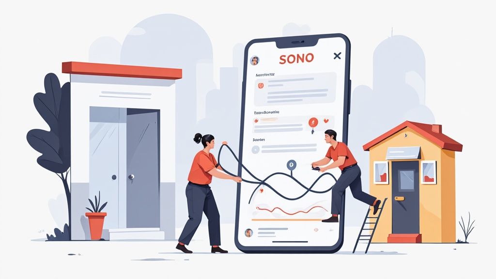 Un responsable de equipo revisando la planificación de turnos en una tablet dentro de un restaurante.