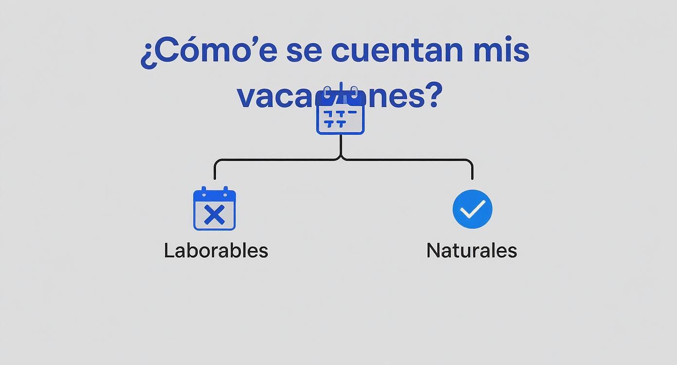 Diagrama explicativo mostrando la diferencia entre días laborables y naturales para el cálculo de vacaciones