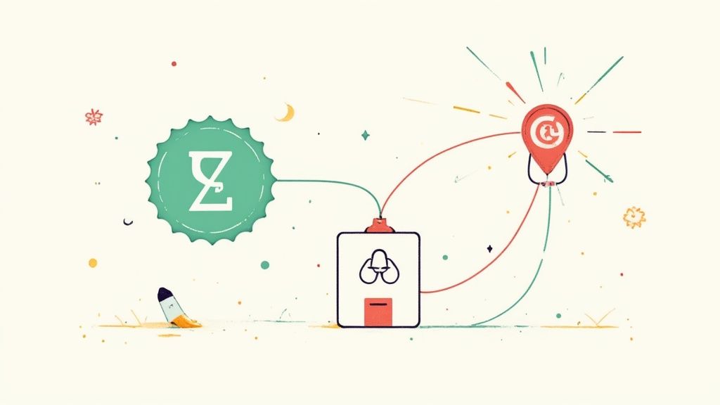 Illustration représentant un système de badgeuse avec horloge, badge et connexion numérique pour la gestion du temps de travail