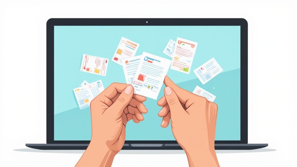 Manos organizando documentos y horarios digitales en pantalla de computadora portátil representando gestión de turnos
