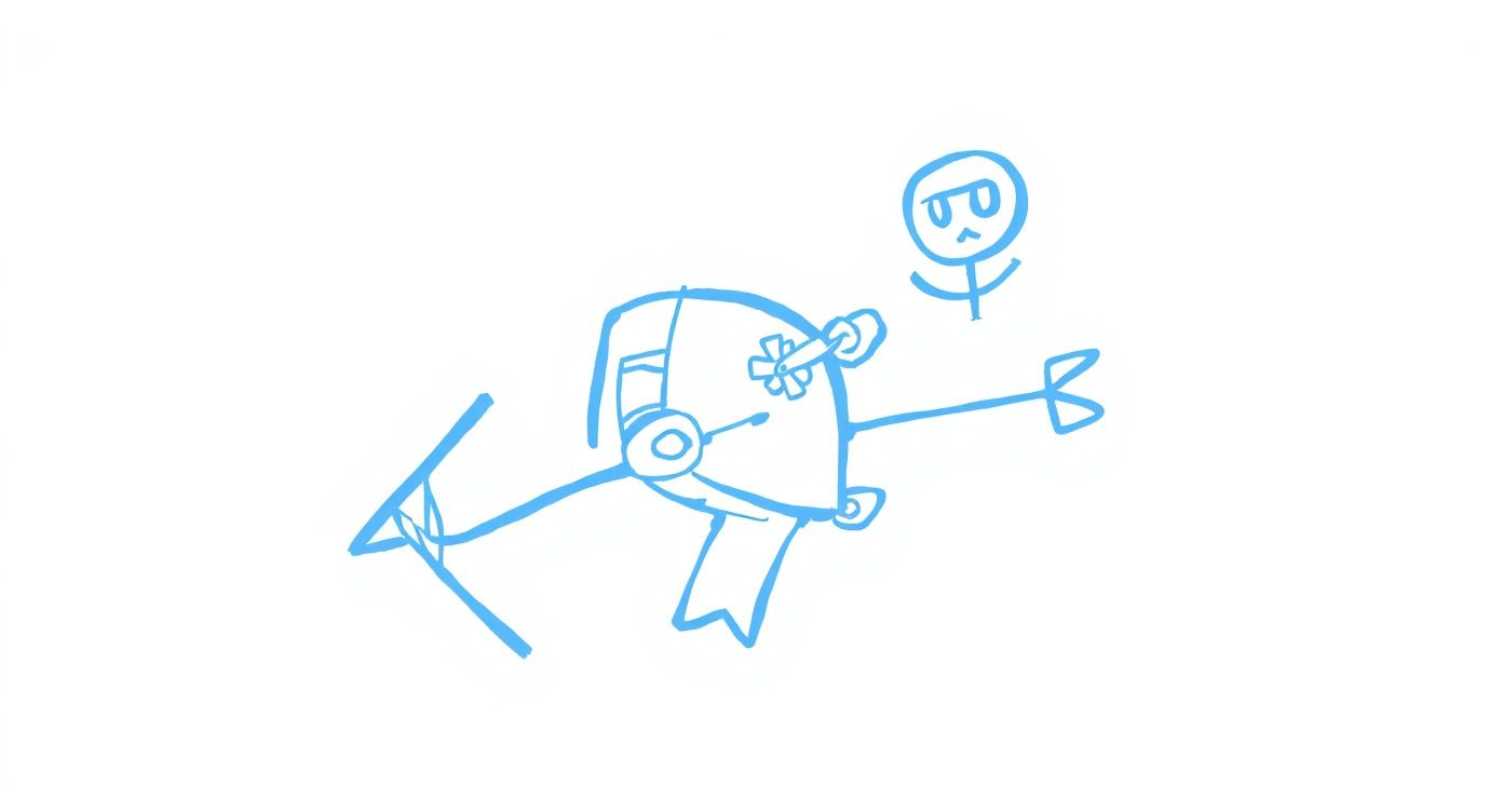 Dessin simple d'un système de pointeuse ou horloge avec une personne sur fond blanc.