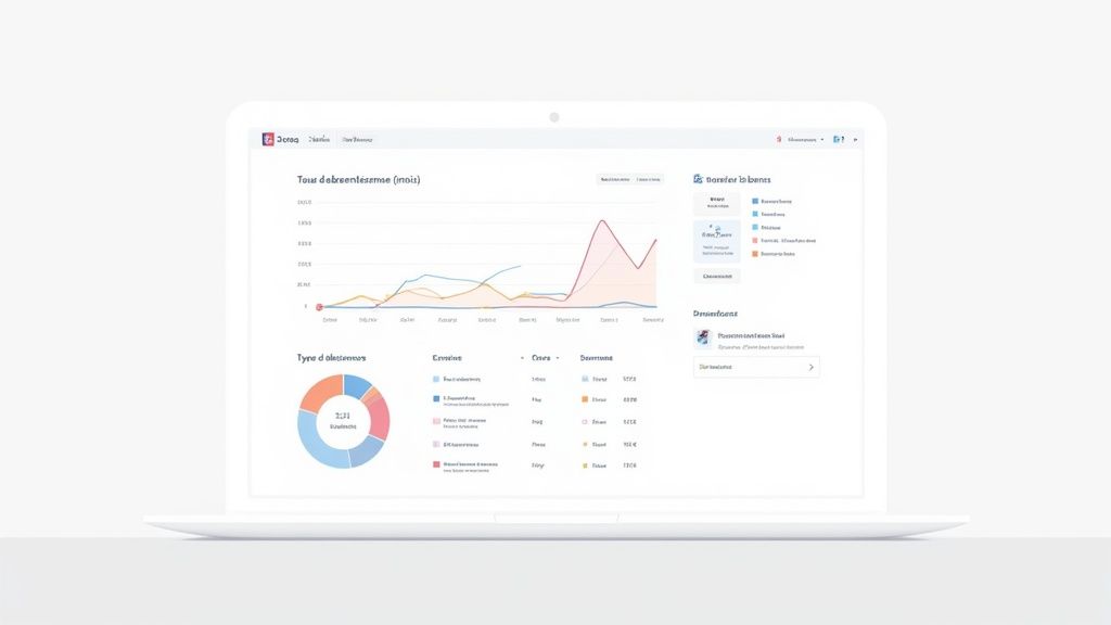 Tableau de bord numérique affichant des graphiques d'analyse des taux d'absentéisme et des types d'utilisateurs.