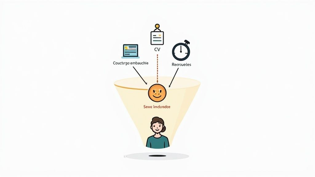 Un diagramme en entonnoir illustrant le processus de recrutement et de gestion des ressources humaines.
