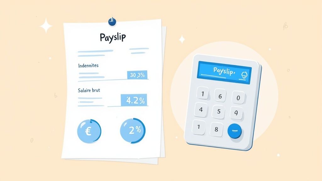 Image illustrant une fiche de paie et une calculatrice, symbolisant la gestion des salaires.