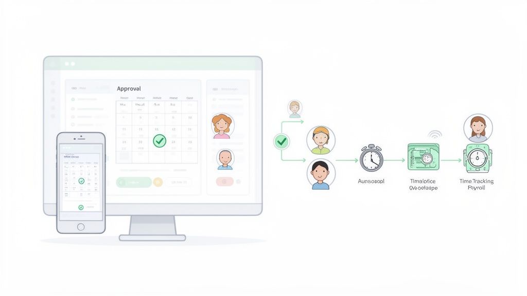 Processus numérique d'approbation et de suivi du temps de travail pour le paiement des congés payés.