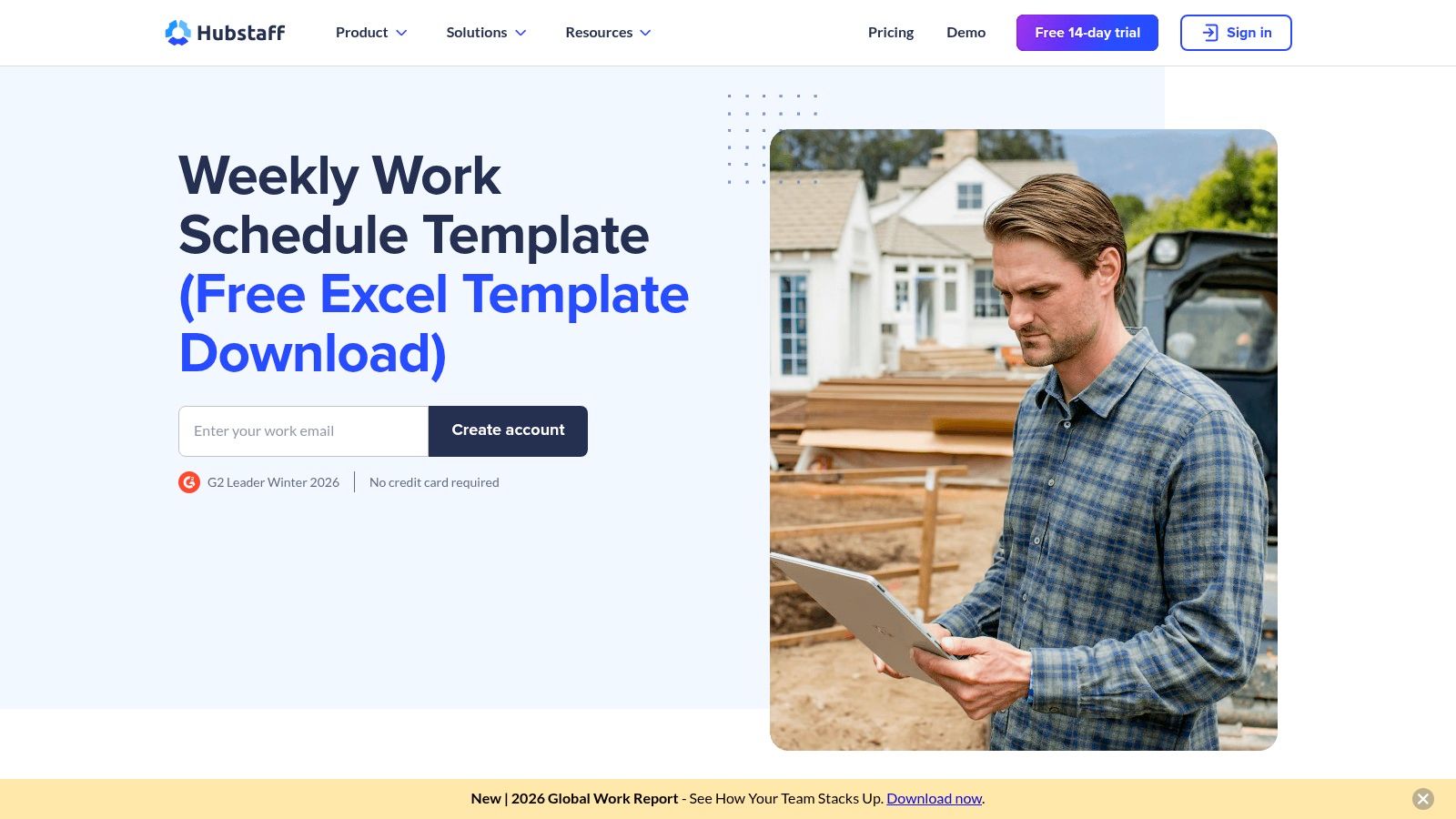 Hubstaff – Weekly Work Schedule Template (Excel)