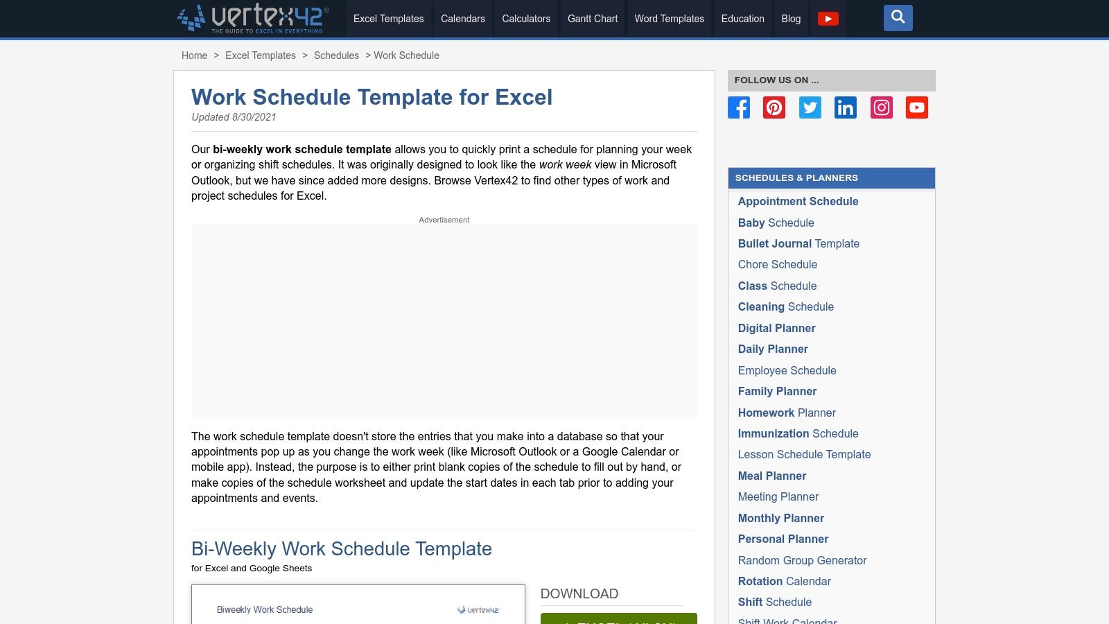 Vertex42 – Work Schedule Template