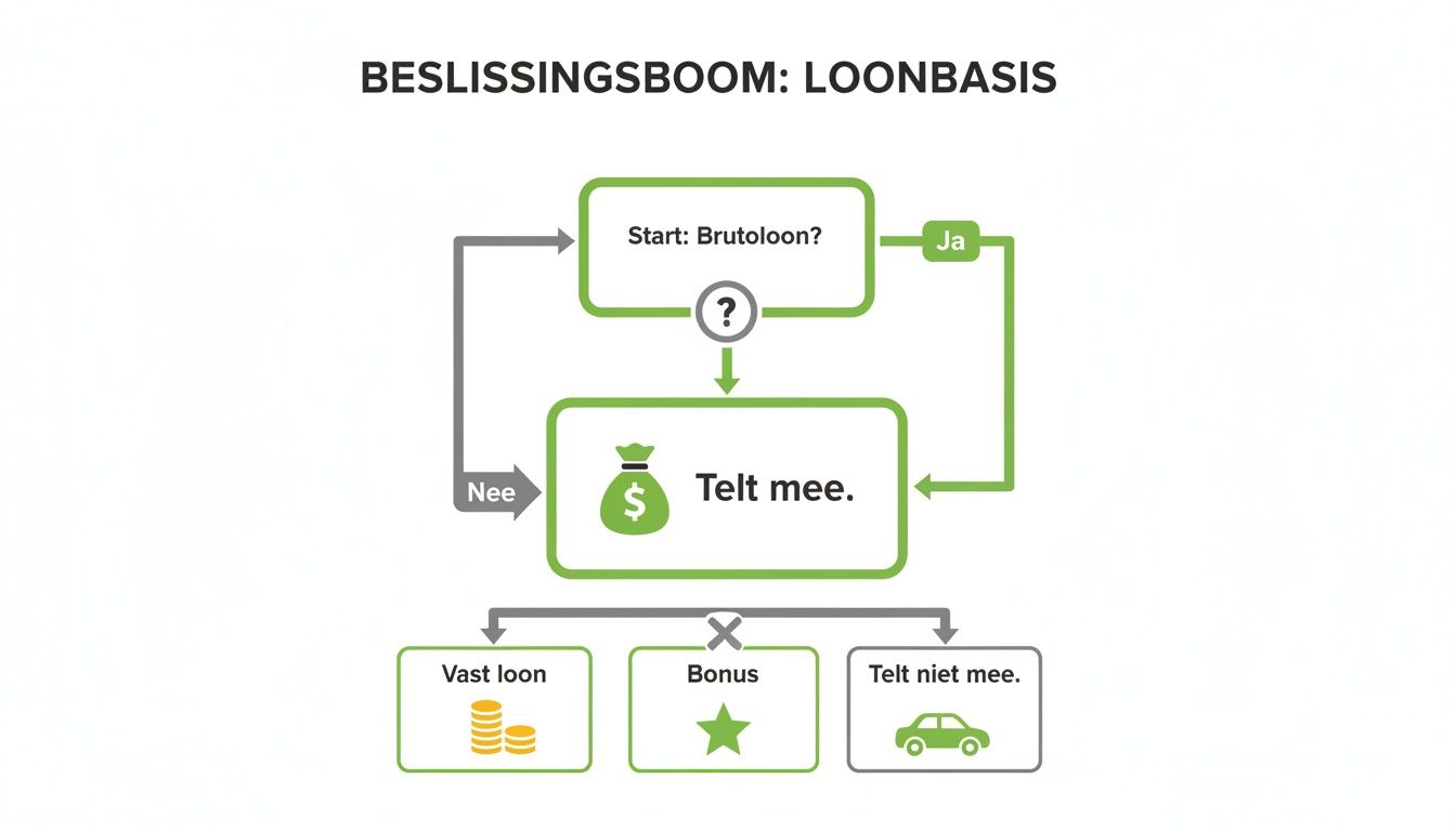 Beslissingsboom voor loonbasis illustreert de stappen om te bepalen wat meetelt voor het bruto loon.
