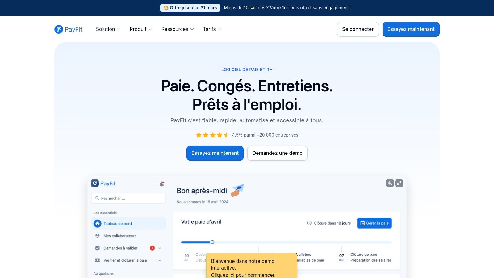 L'interface du logiciel RH PayFit affichée sur un ordinateur portable