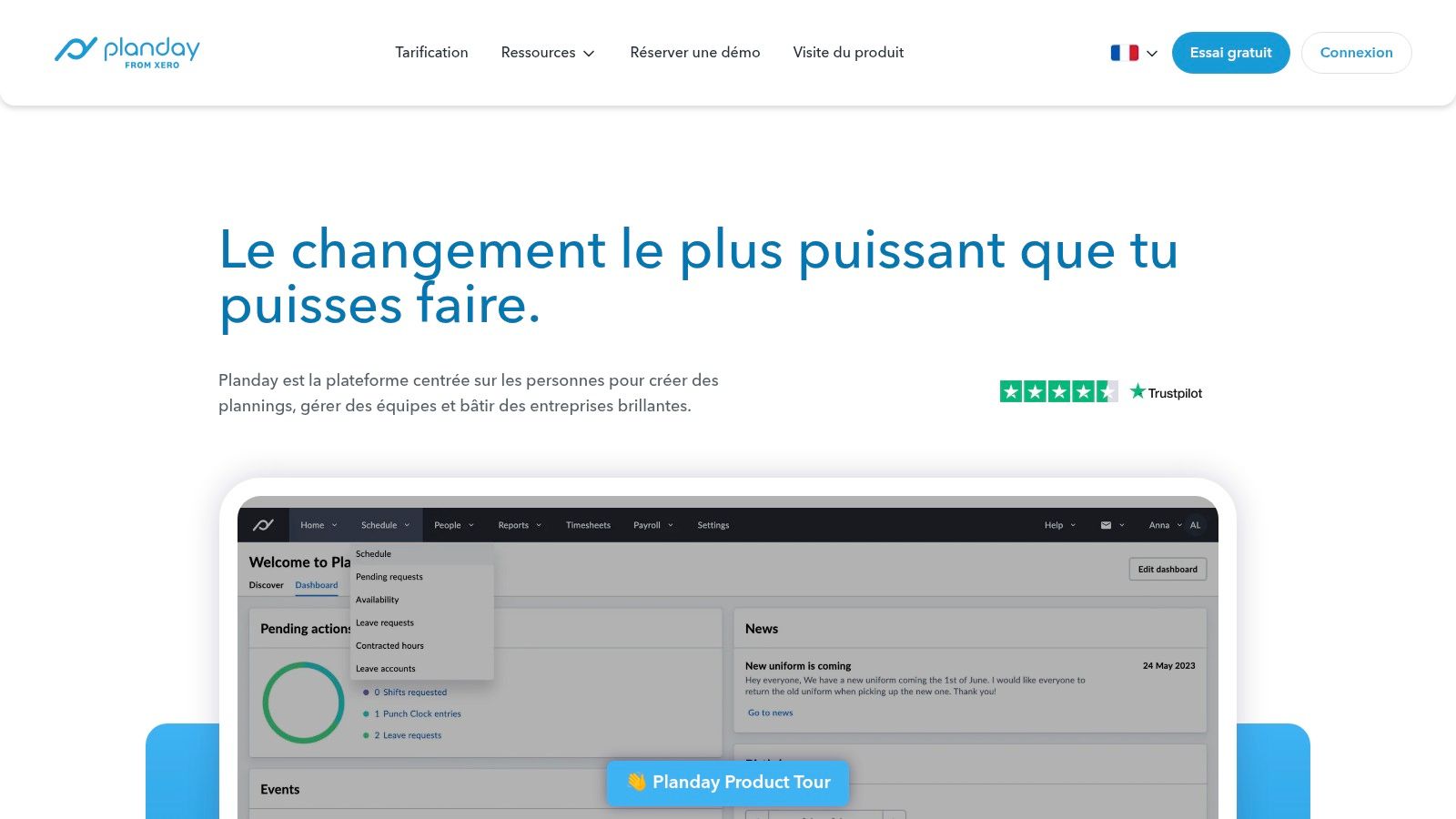 Un aperçu de l'interface de planification des équipes sur Planday