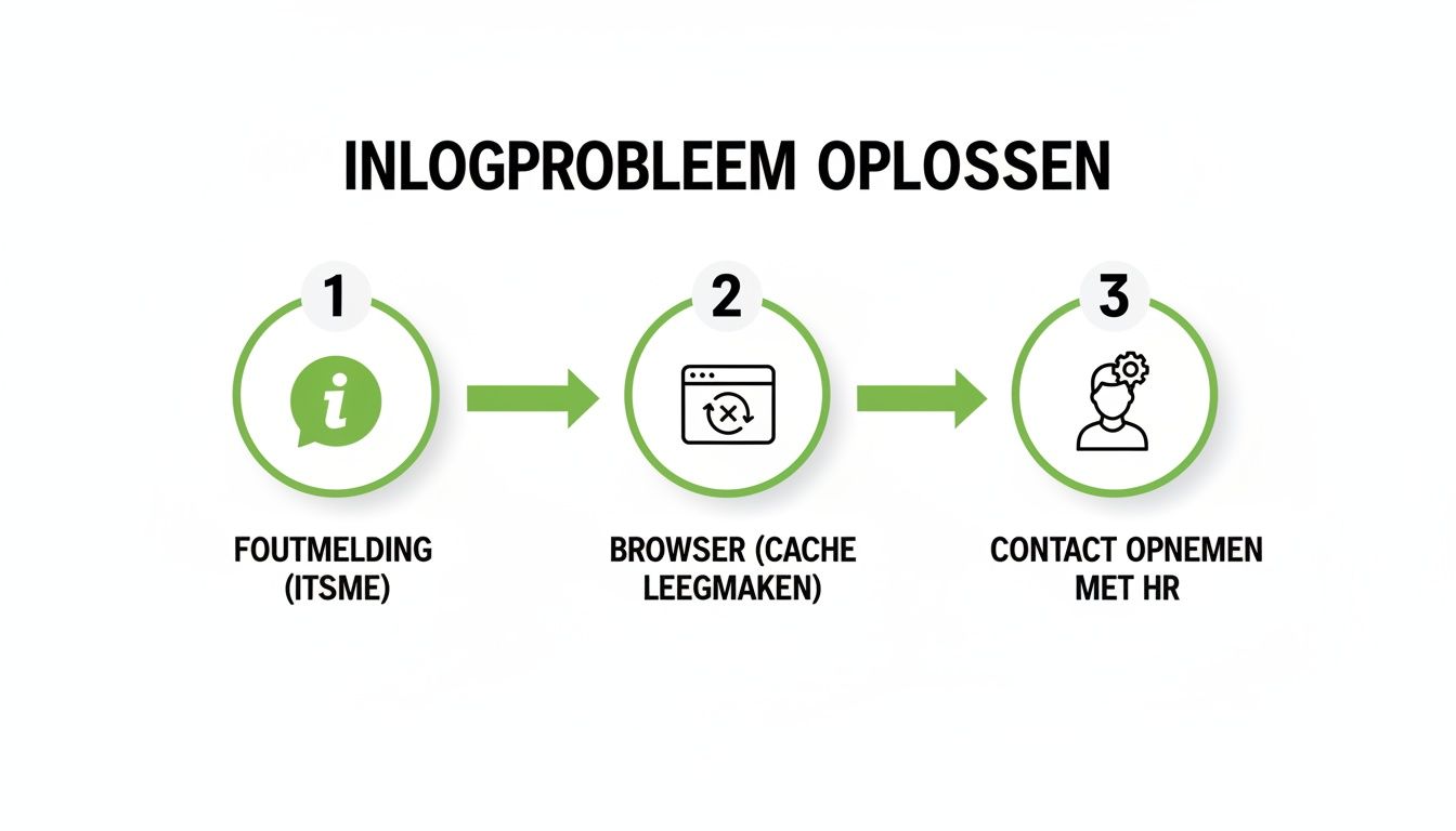 Stapsgewijze handleiding voor het oplossen van een inlogprobleem: foutmelding, cache legen, contact HR.
