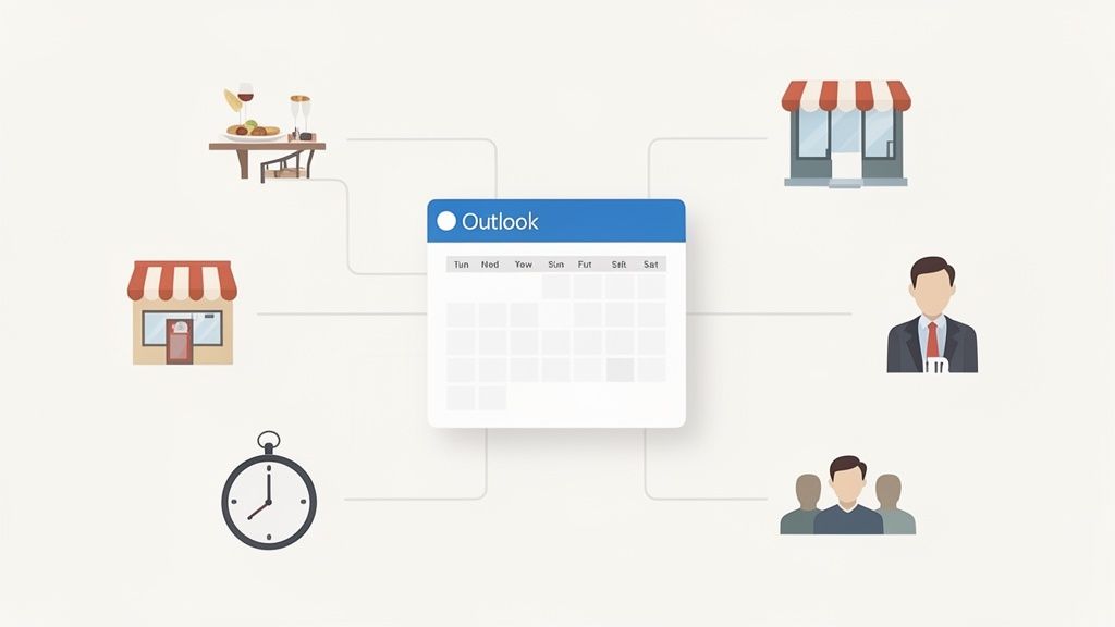 Illustration d'Outlook pour l'organisation d'événements, réunions, repas et rendez-vous divers.