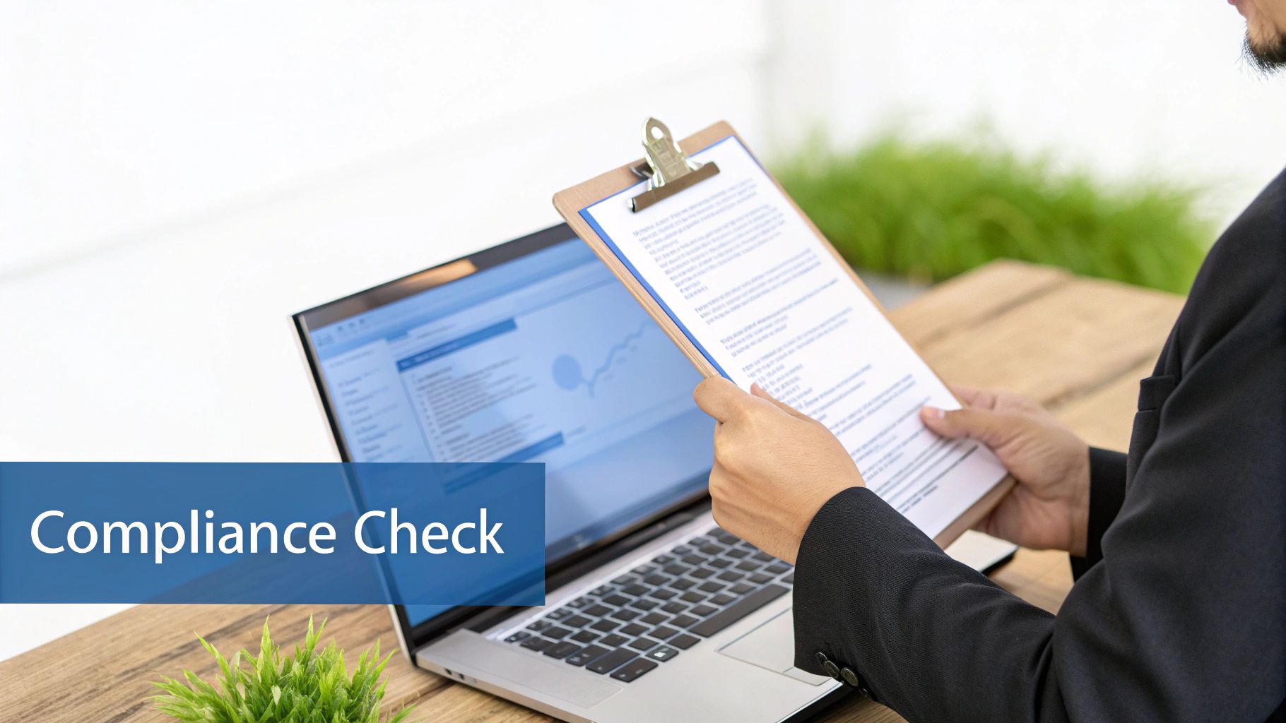 A professional reviewing a compliance checklist, symbolizing the connection between ethical hacking and regulatory requirements.