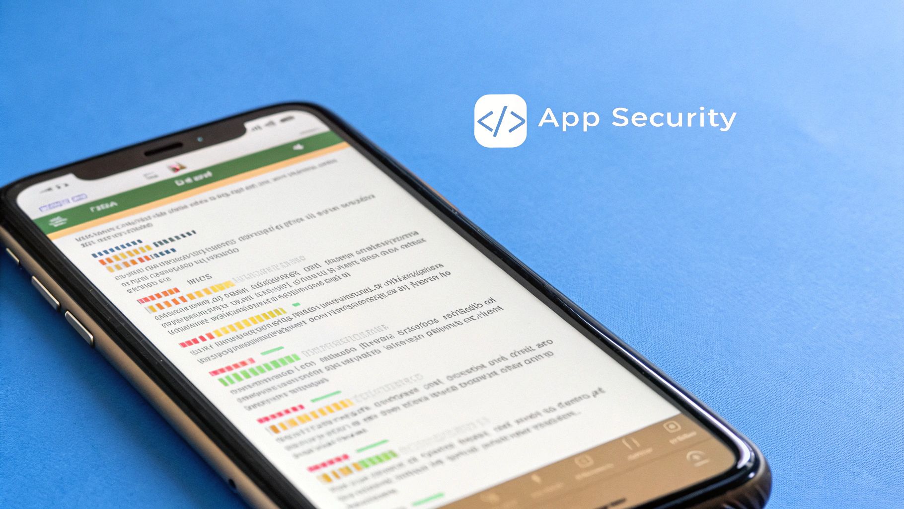 A developer reviewing code on a laptop with a mobile phone showing the app interface next to it.