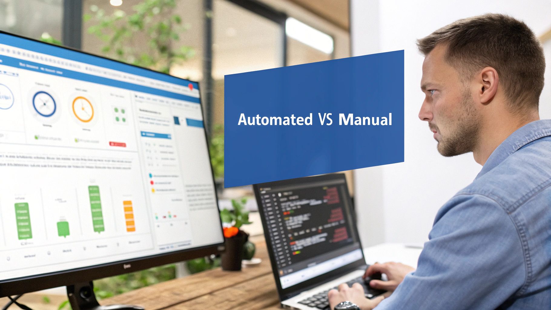 A side-by-side comparison of a detailed, manual process versus an automated, wide-scan approach, illustrating the different methodologies.