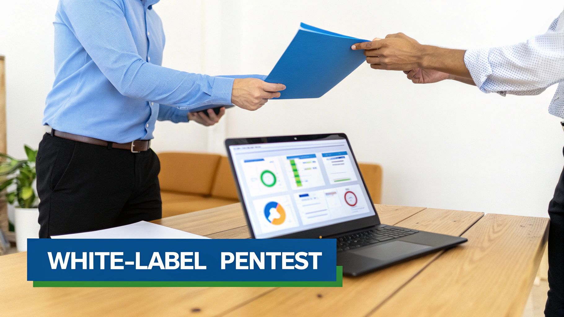 A person in a professional setting looking at a screen with a question mark icon, symbolizing common questions about penetration testing.