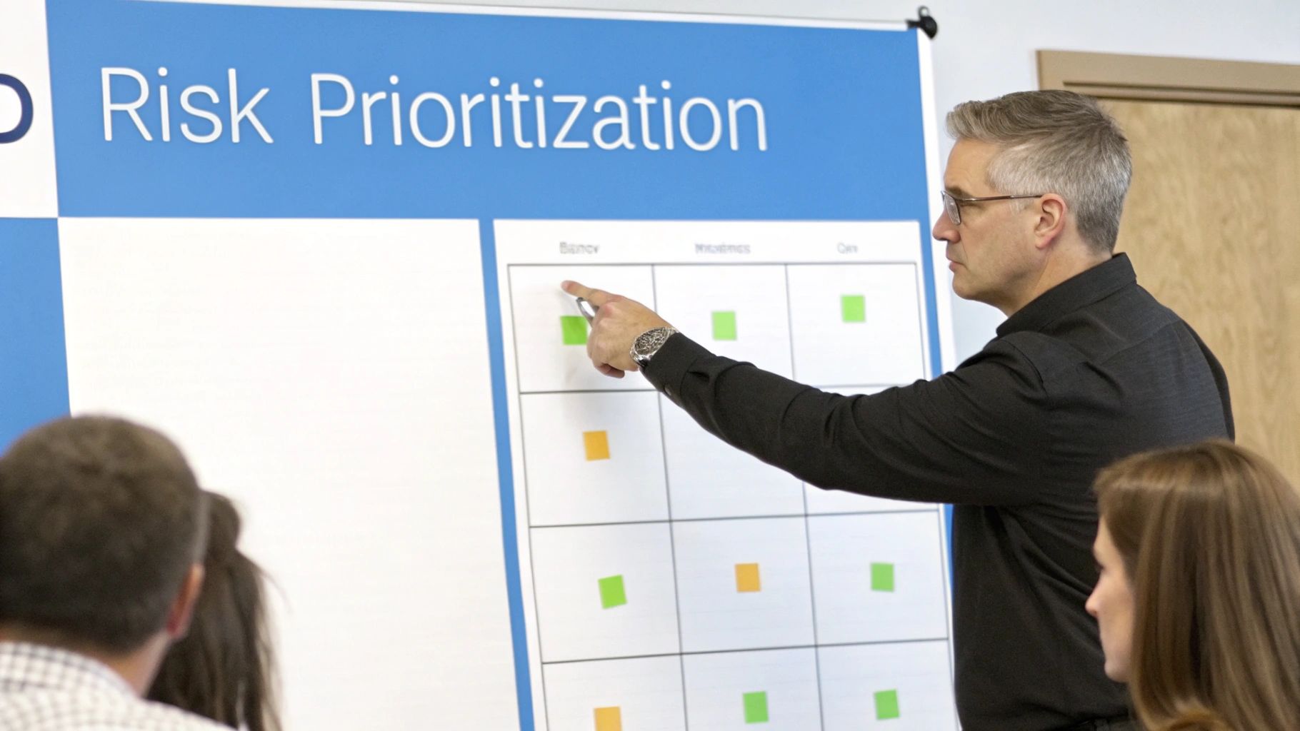 A risk dashboard showing high, medium, and low priority vulnerabilities being managed.