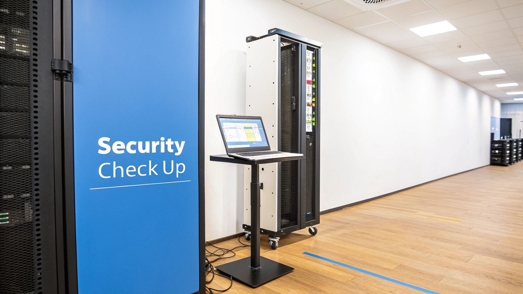 A person using a magnifying glass to inspect lines of code on a computer screen, representing a vulnerability assessment.