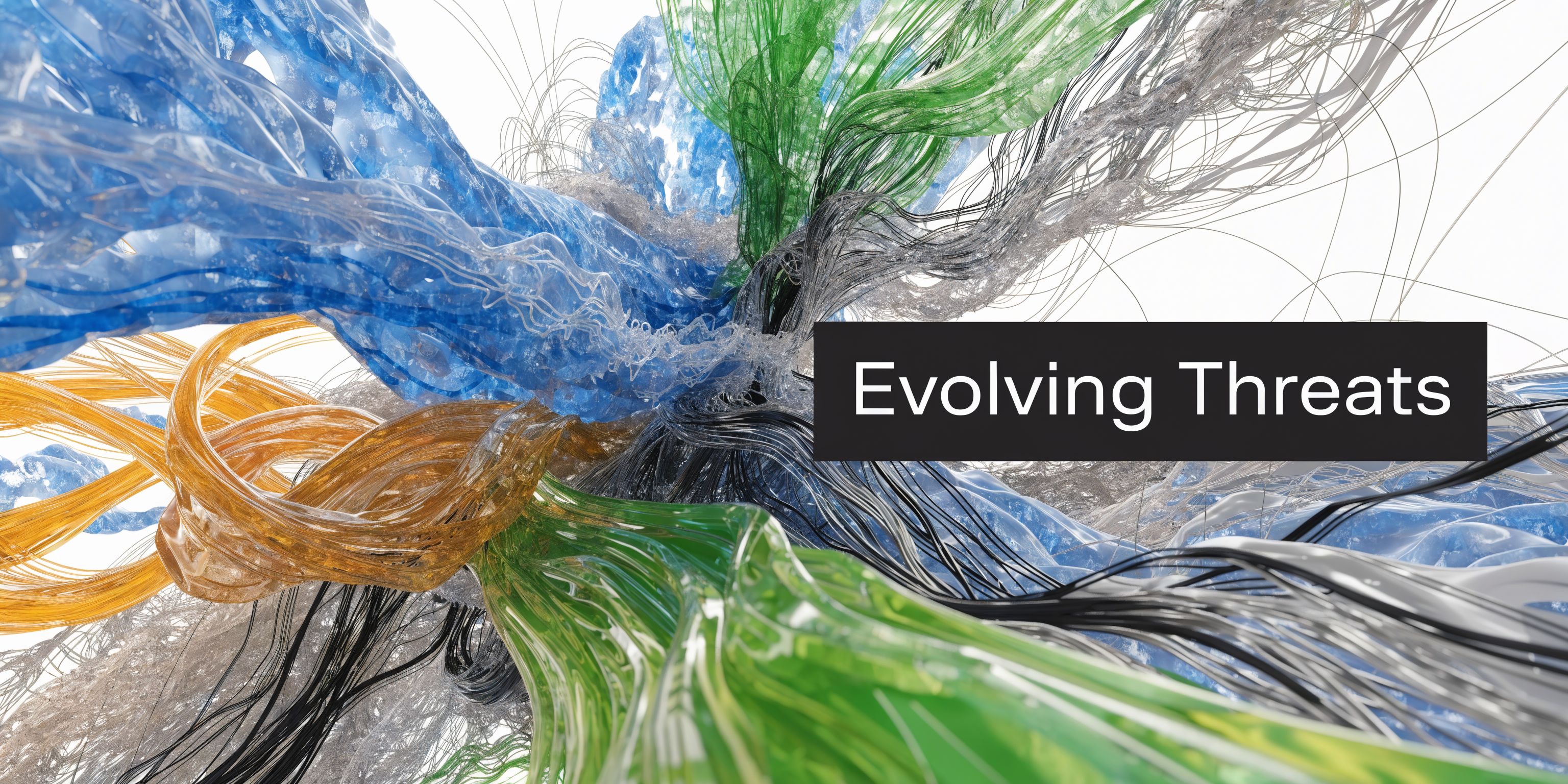 Abstract digital art of flowing colorful ribbons and lines representing complex, evolving cybersecurity threats.