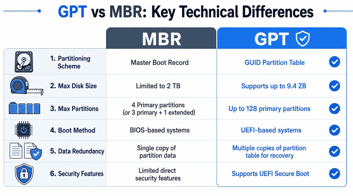 Key Technical Differences GPT vs MBR