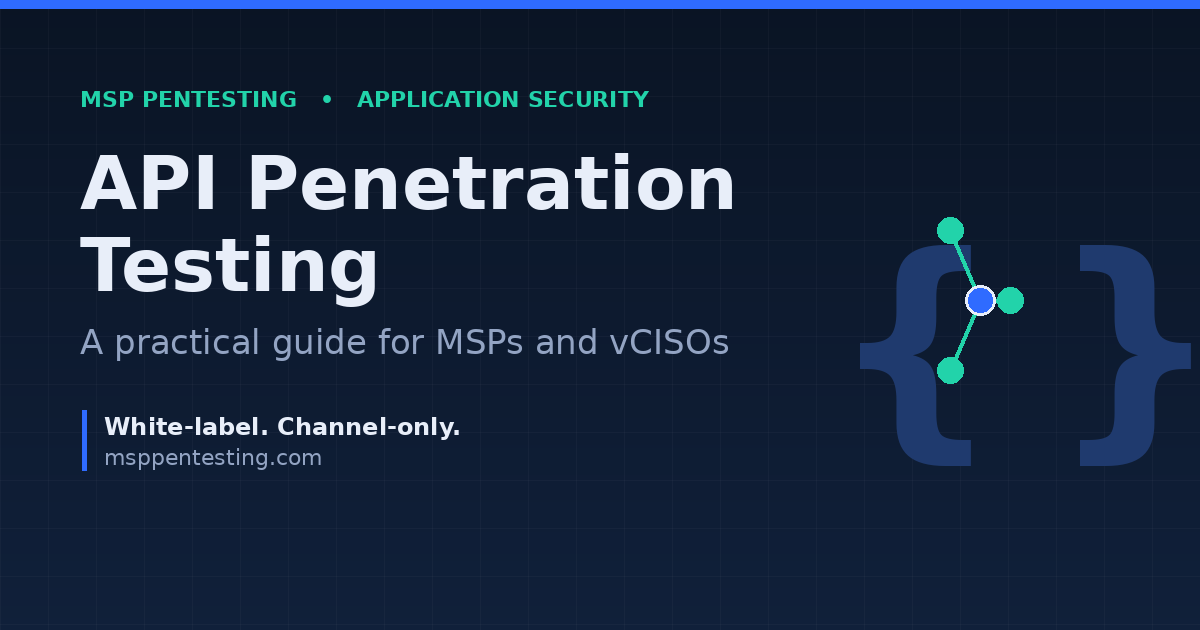 API Penetration Testing title graphic with a braces and connected-nodes icon on a dark MSP Pentesting branded background.