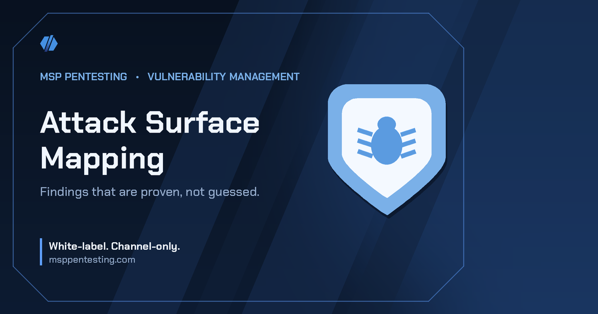 Attack Surface Mapping title card with a shield icon in the MSP Pentesting brand style.
