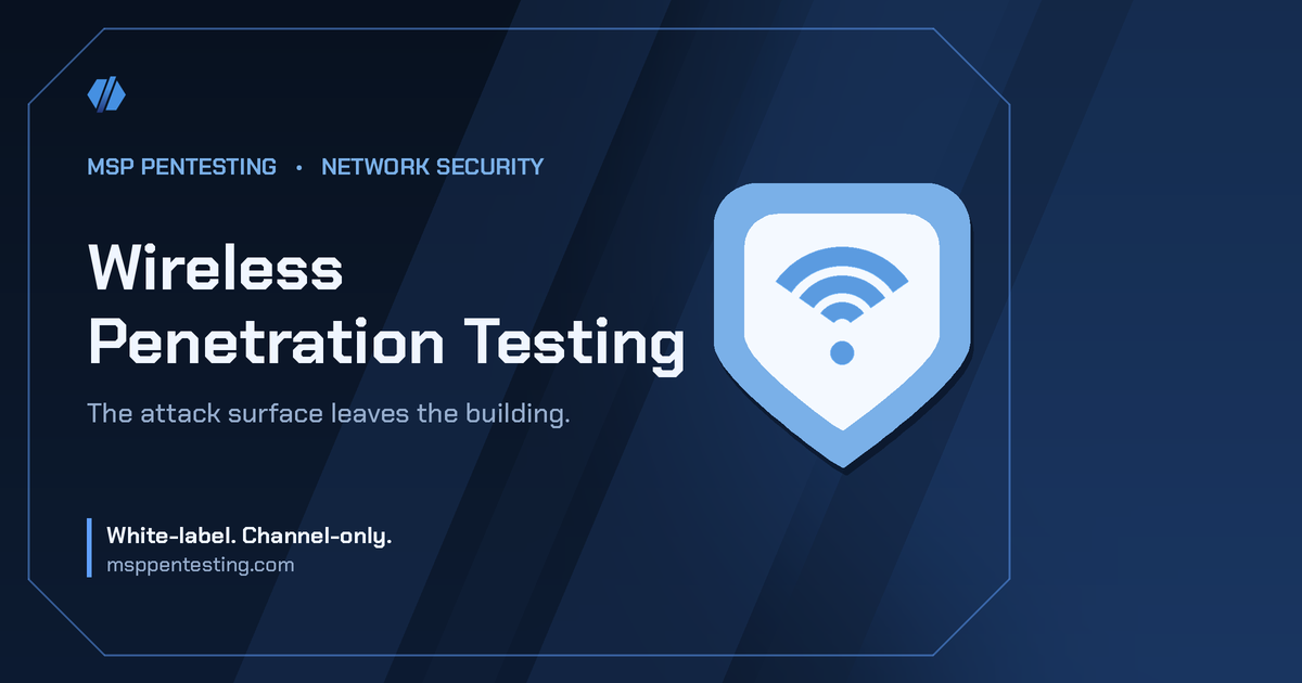 Wireless Penetration Testing title card with a shield icon in the MSP Pentesting brand style.