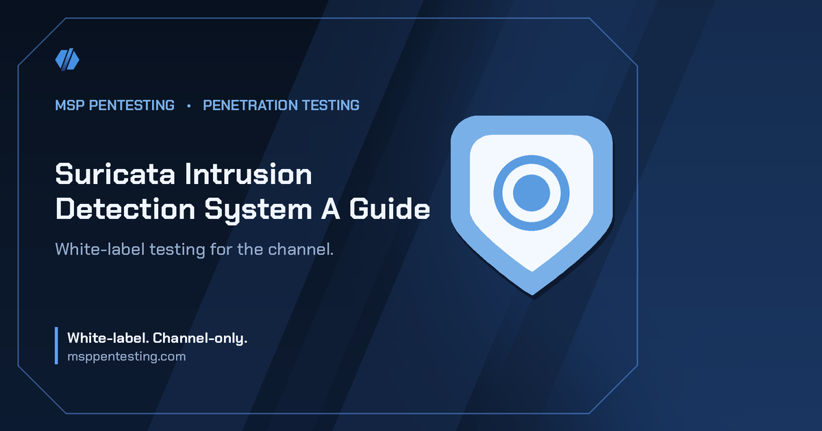 Suricata Intrusion Detection System A Guide title card with a shield icon in the MSP Pentesting brand style.