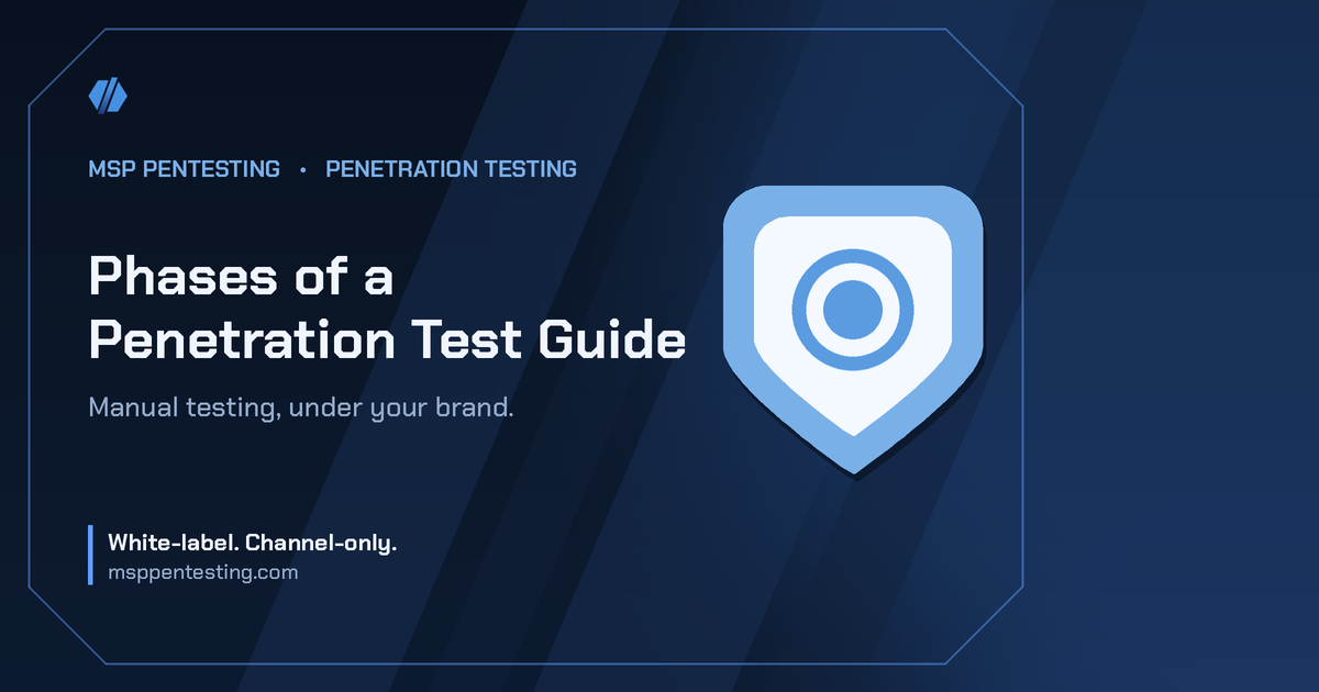 Phases of a Penetration Test Guide title card with a shield icon in the MSP Pentesting brand style.