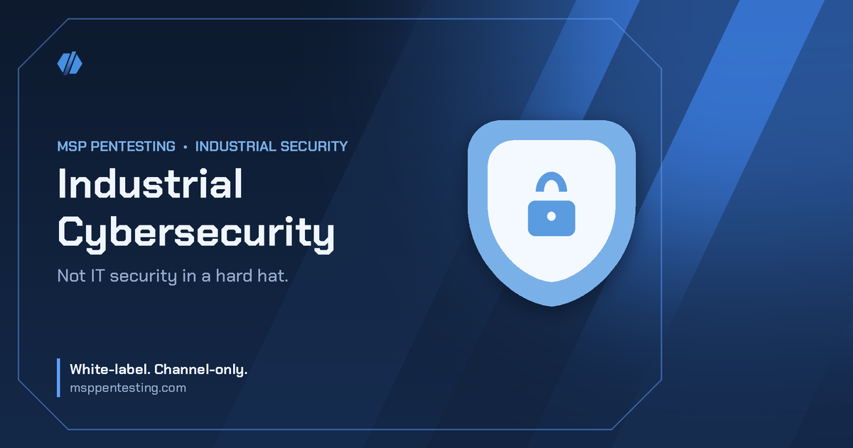 Industrial Cybersecurity title card with a lock icon in the MSP Pentesting brand style.