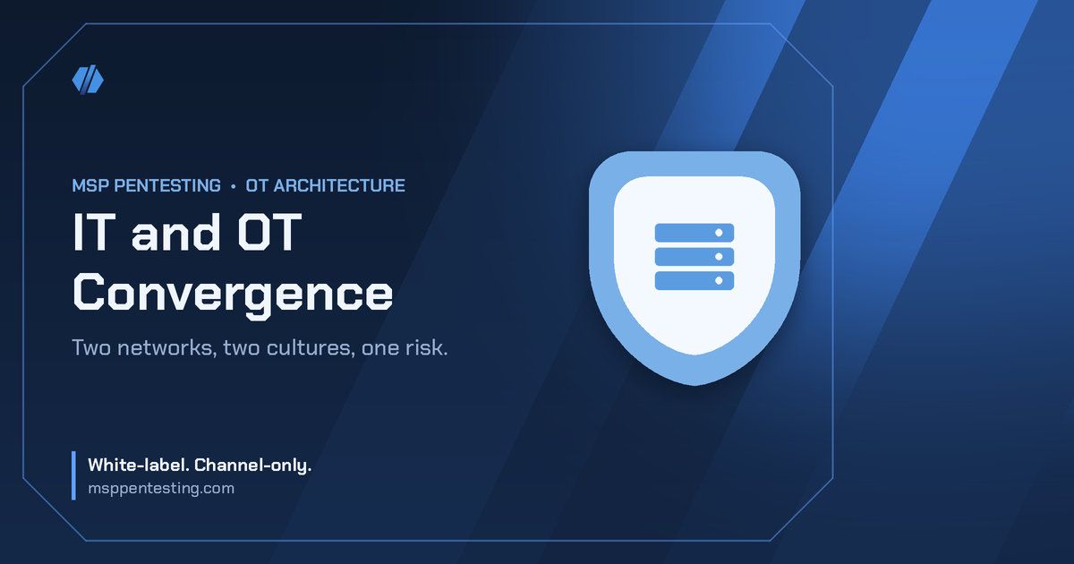 IT and OT Convergence title card with a server icon in the MSP Pentesting brand style.
