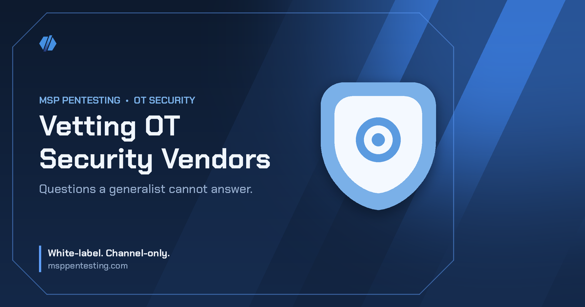 Vetting OT Security Vendors title card with a target icon in the MSP Pentesting brand style.