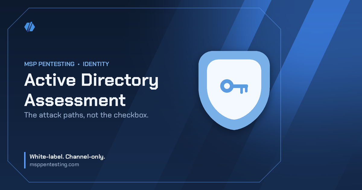 Active Directory Assessment title card with a key icon in the MSP Pentesting brand style.