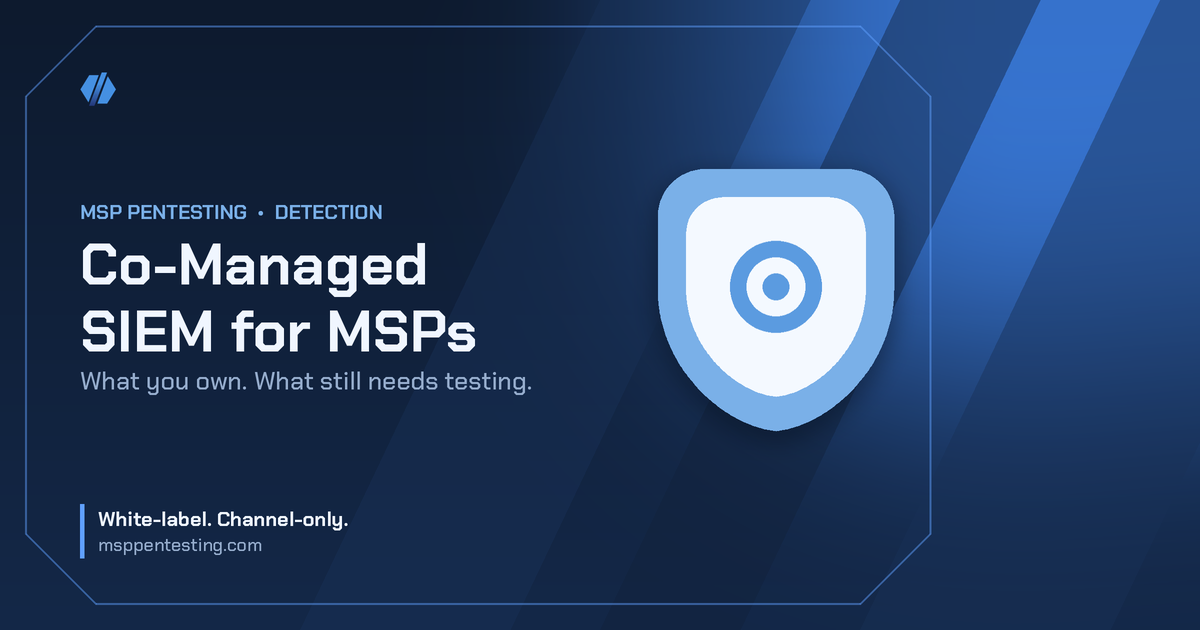 Co-Managed SIEM for MSPs title card with a target icon in the MSP Pentesting brand style.
