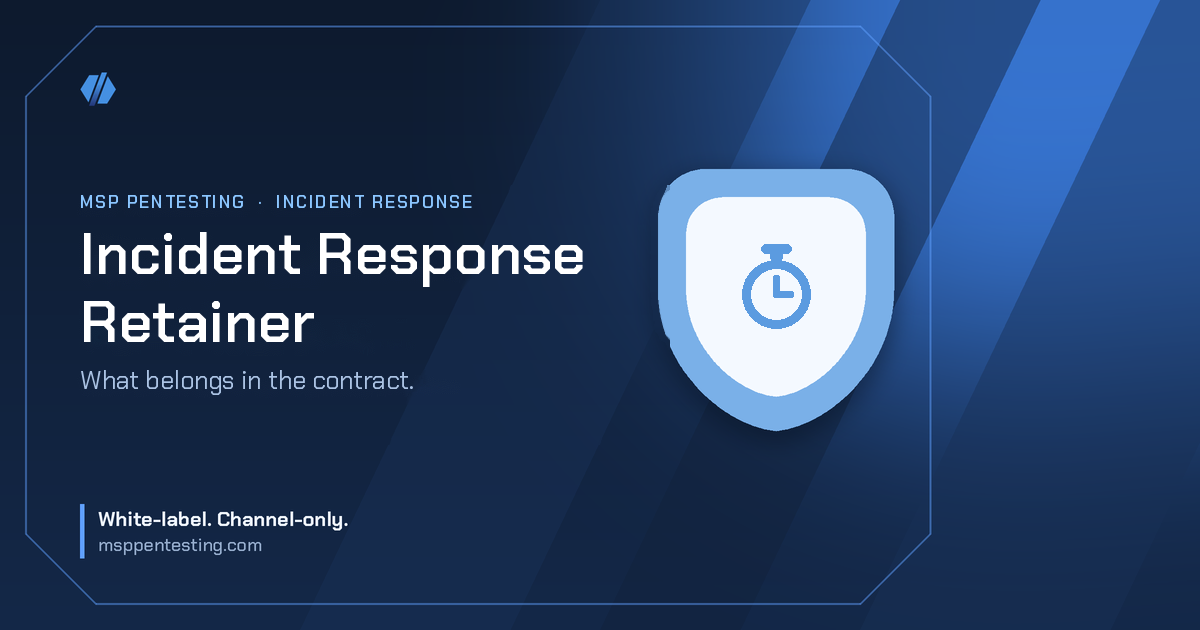Incident Response Retainer title card with a stopwatch icon in the MSP Pentesting brand style.