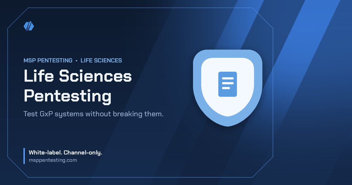 Life Sciences Pentesting title card with a doc icon in the MSP Pentesting brand style.