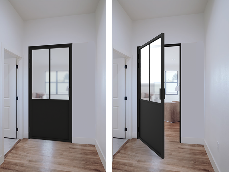 Porte Battante Tirant Gauche Noire avec Allège