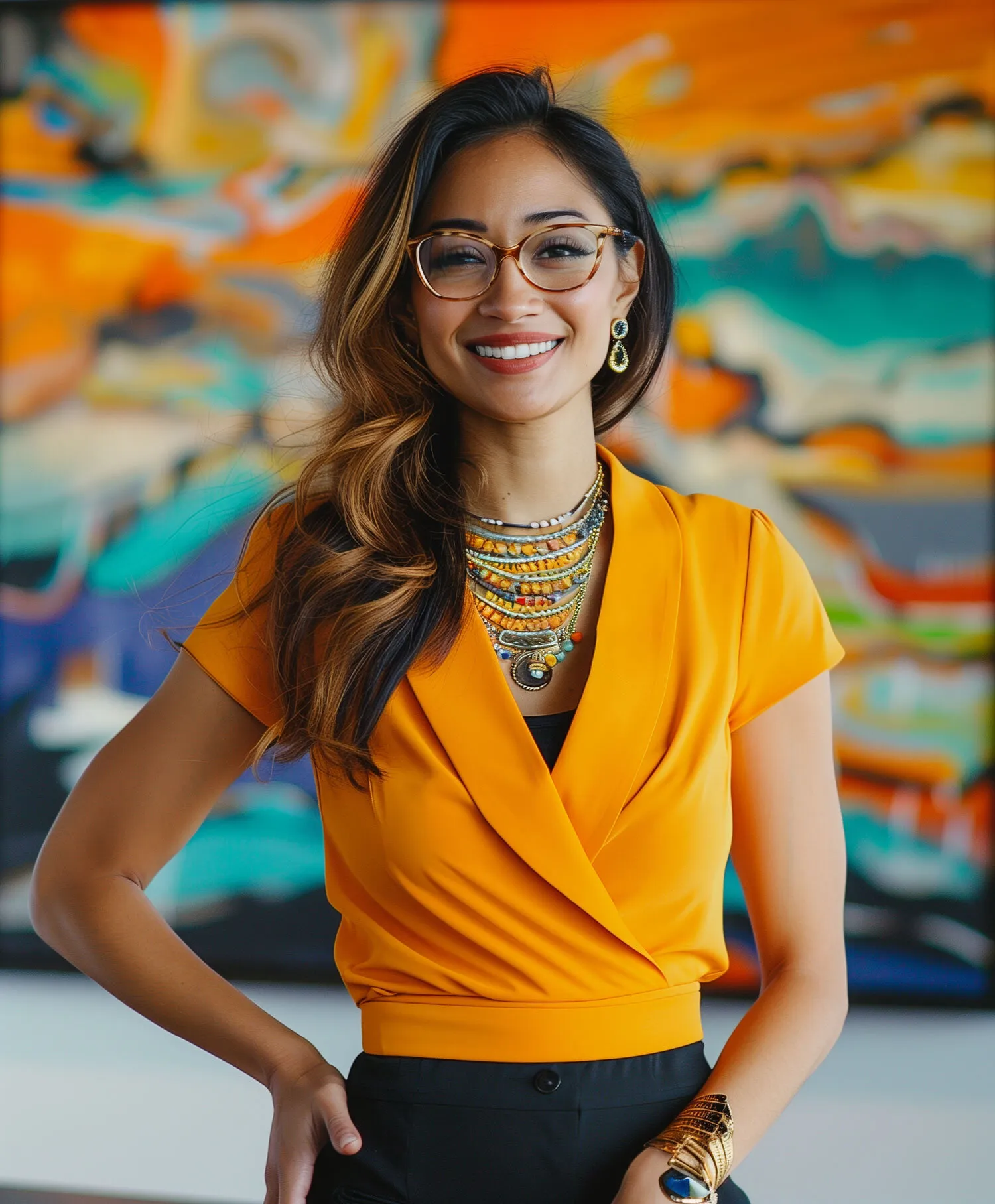 A woman with glasses