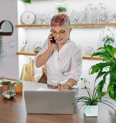 A woman working on the computer